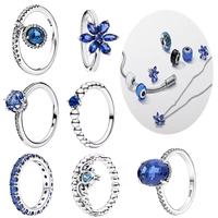 2024 Original Design 925 Sterling Silver Tiara Crown Sparkle Blue Flowers Ring For Women Fine Jewelry Anniversary Birthday Gift