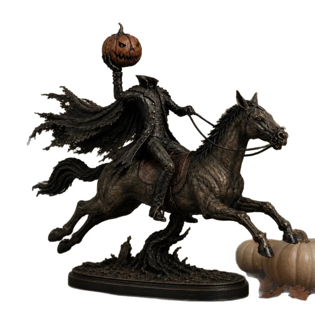 Headless Horseman Statue Resin Craft Ornaments Halloween Pumpkin Decorative Figurine Indoor Home Decor Sculpture
