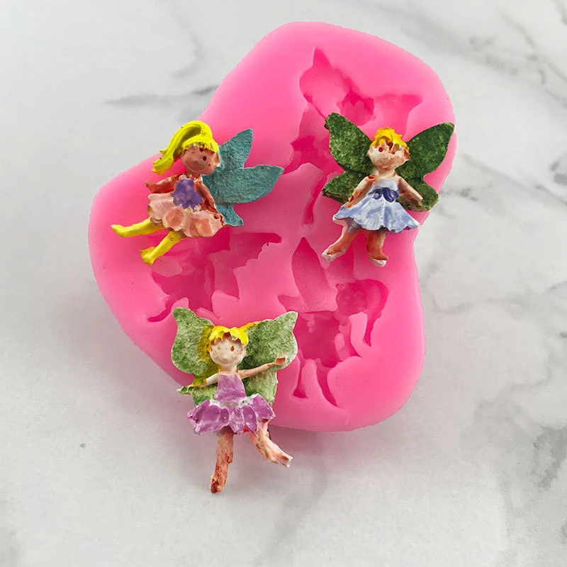 1 piece, three little elf angel girls silicone mold fairy tale fairy flipping sugar chocolate cake baking decoration mold