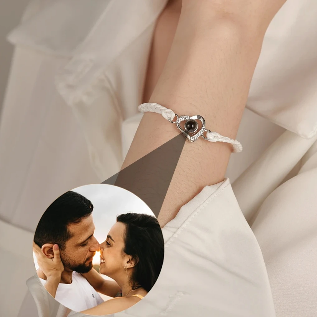 

Изготовленный на заказ браслет для проекции фотографий из копил, двухслойные браслеты с проекцией сердца, регулируемая веревка, ювелирное изделие, подарок для подруги