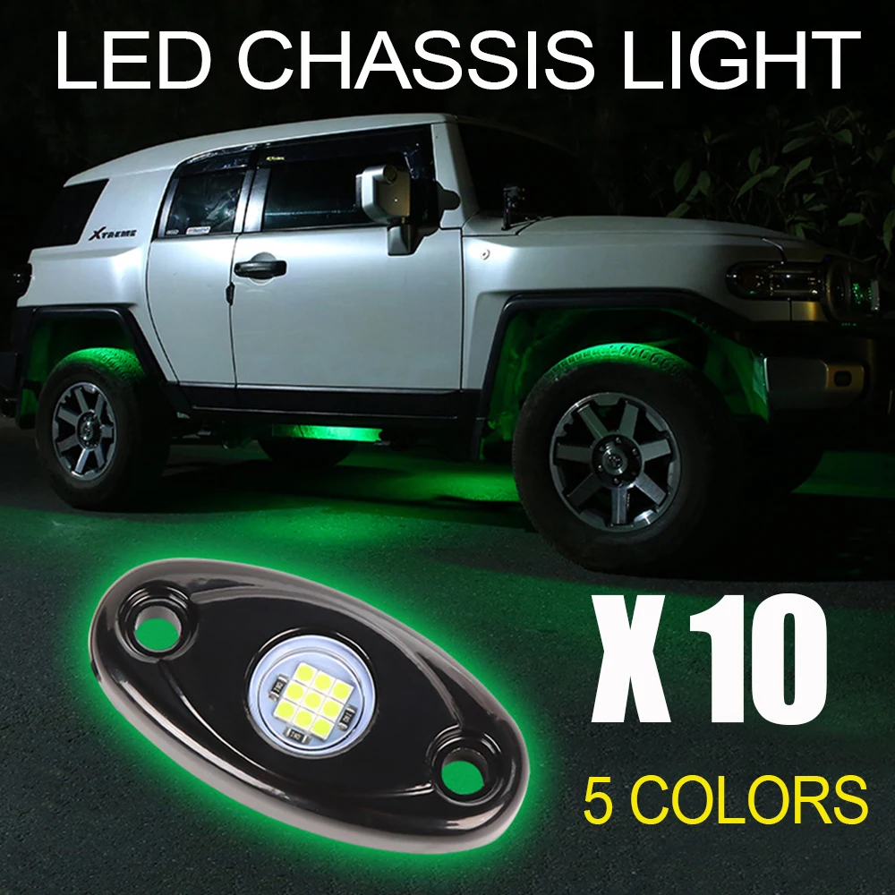 

For Jeep Atv Suv Offroad Car Truck Yacht Trail Rig Lamp 10pcs Underbody Glow LED Rock Lights Waterproof Led Neon Light 5 Colors