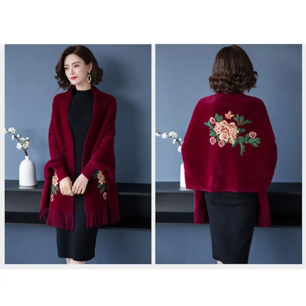 Womens Fashion Thicken Embroidery Cashmere Scarf Luxury Elegant Winter Warm Shawl Pashmina Blanket Evening Dresses Wedding Party