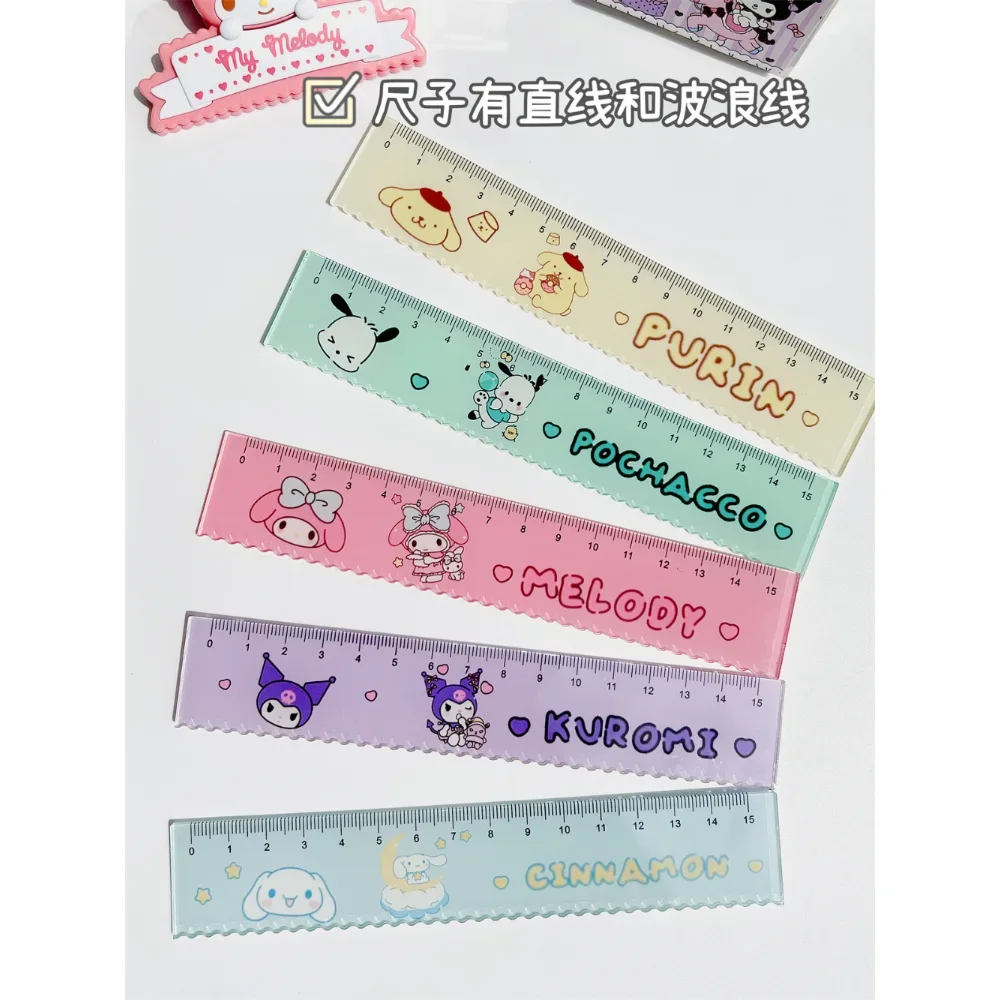 Sanrio Four Piece Set of Rulers Cute Kuromi My Melody Kawaii Student Triangular Ruler Round Ruler Measuring Ruler Stationery