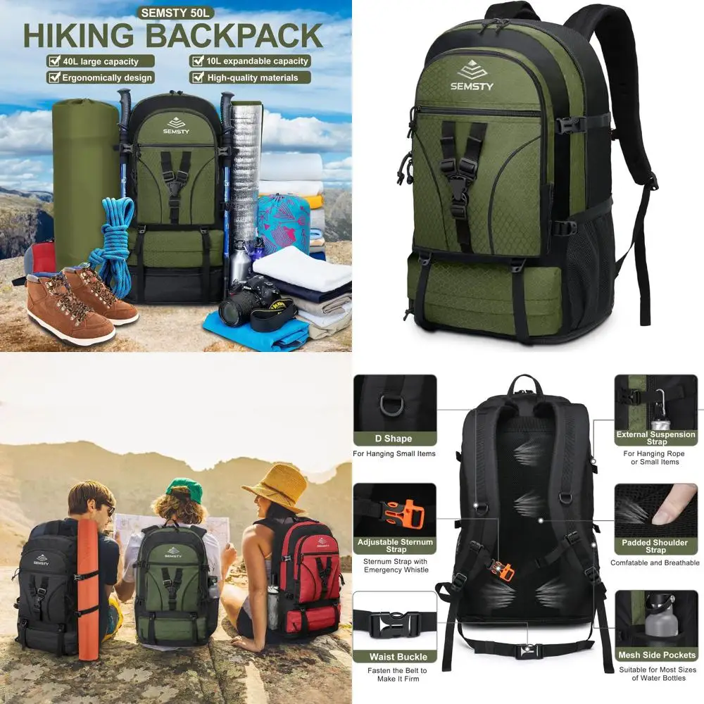 

40-50L Adjustable Hiking Backpack for Men & Women, Ideal for Travel and Camping