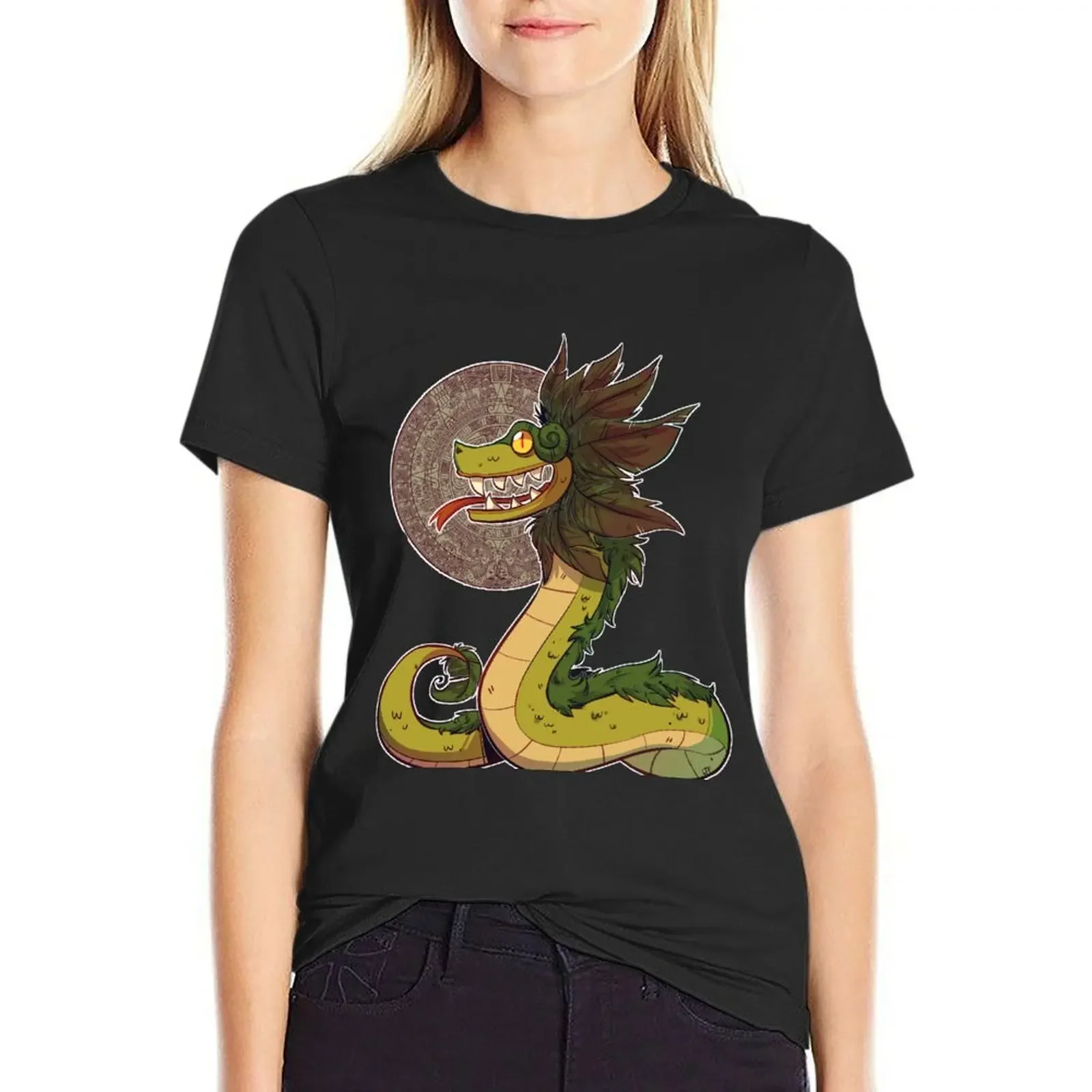 

Футболка Quetzalcoatl с графикой аниме, черные заготовки, футболки для женщин, свободный крой