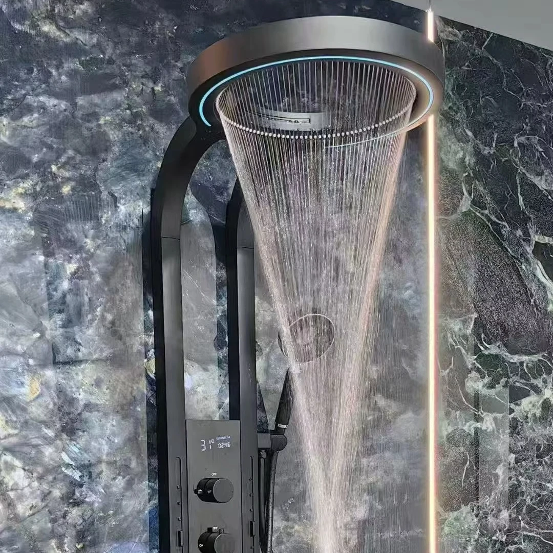 

High-end Wall-mounted Waterfall SPA Massage, Ambient Light Digital Display Shower Head Set Hotel Villa for Household Use