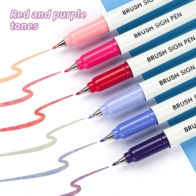 Glitzer-Metallic-Pinselstifte-Set, 6 verschiedene Farben, glänzende Marker-Stifte, Textmarker, perfekt für Journaling, Scrapbooking, Kalligraphie. – Detail 10