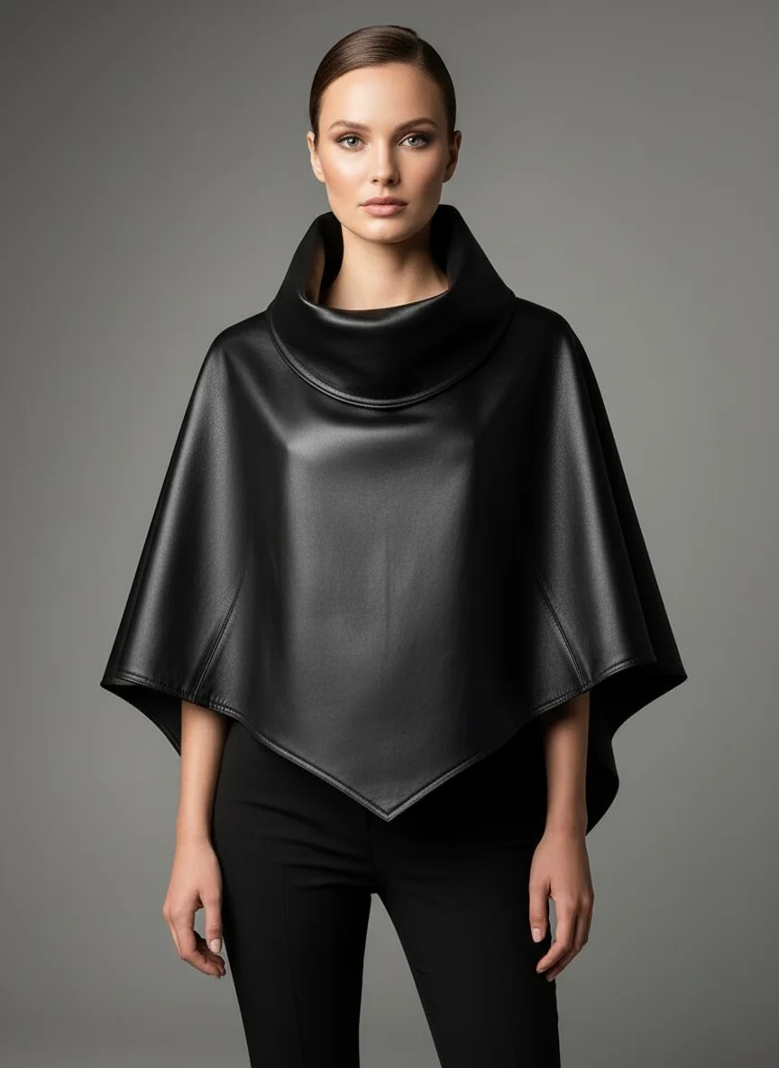 

Женская накидка-кейп с асимметричным подолом на молнии из искусственной кожи, черная, винтажная, повседневная, осенне-весенняя, 2026