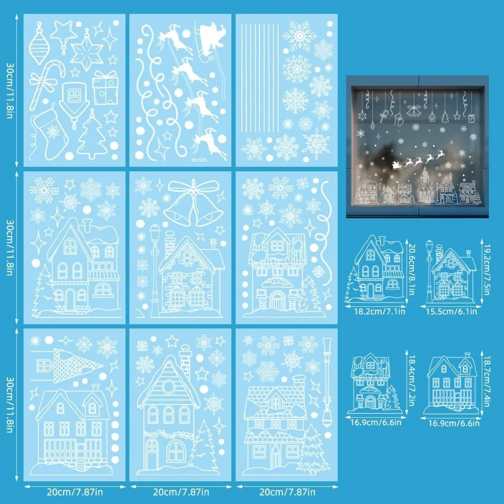 PVC Christmas Window Sticker White Castle Self Adhesive Static Cling Decals DIY Christmas Snowflake Stickers Shopping Mall