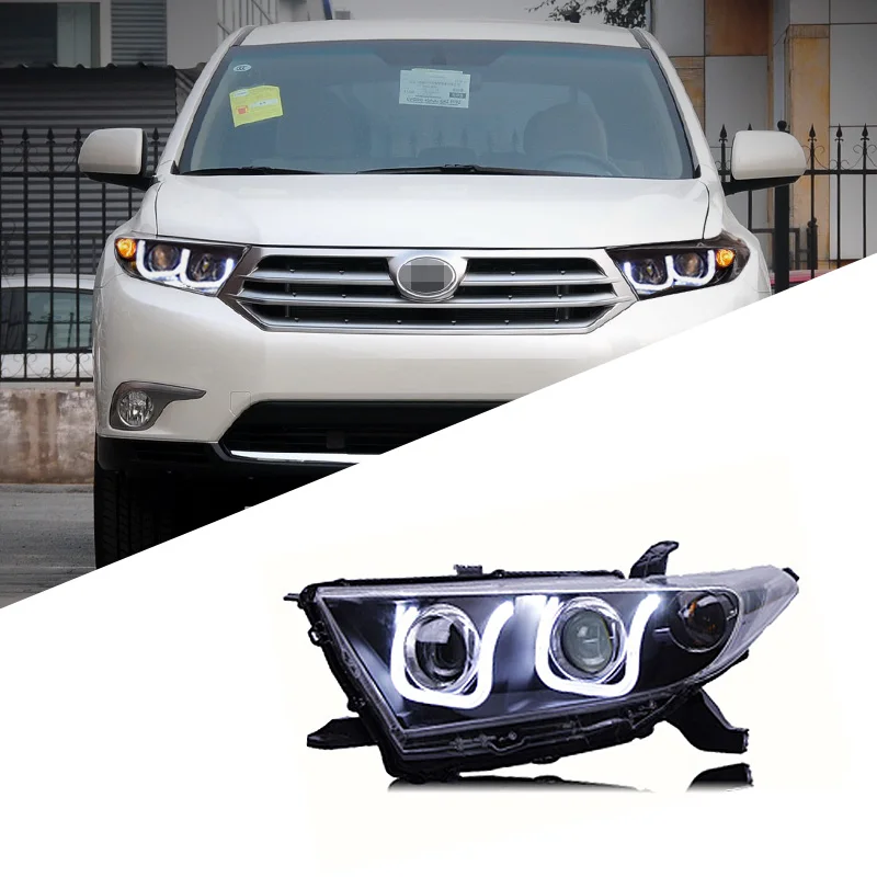 

For Toyota Highlander 2012-2014 headlight assembly modified led daytime running lights angel eye double lens xenon headlights