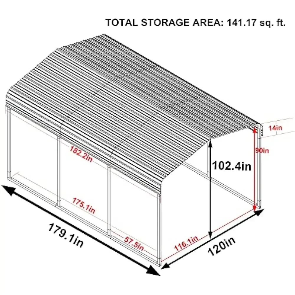 Carport 10 x 15 ft Heavy Duty Metal Carport Canopy with Galvanized Steel Roof, Outdoor Garage Car Shelter Shade for Car