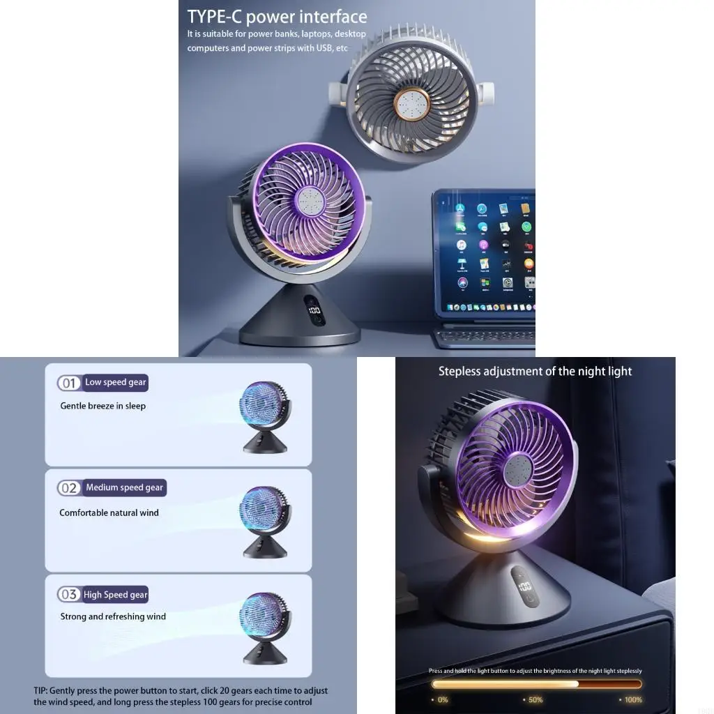 

19QE Digital Display Desktop Циркуляционный вентилятор USB Перезаряжаемый настенный вентилятор на стену