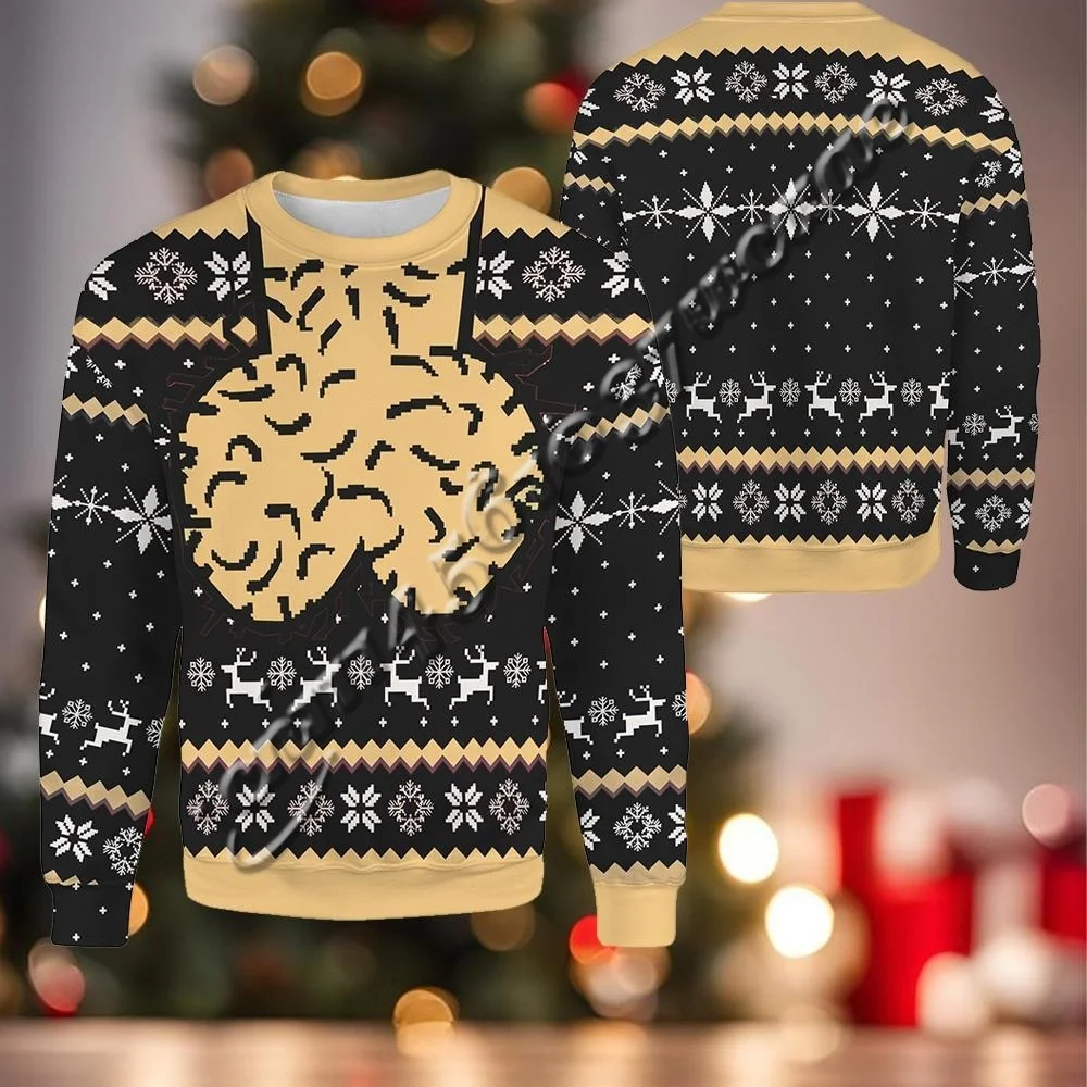 Ugly Christmas Sweater Kollektion Lustiger Scherzartikel Schneeflocke Rentier 3D-Druck Rundhals Herbst Winter Sweatshirt Familien-Set – Detail 8
