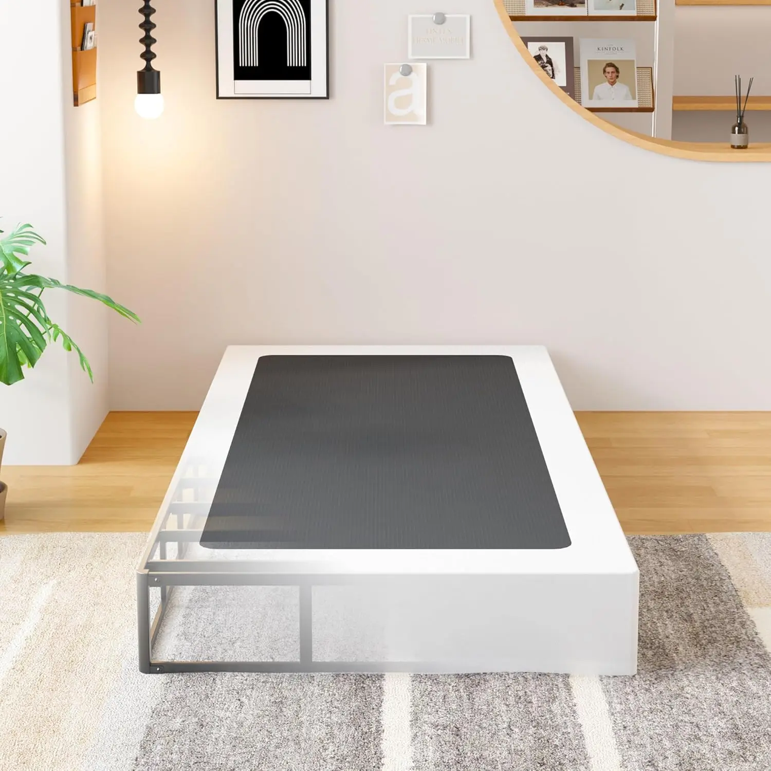 Base de colchão de metal duplo de 9 polegadas com capa de tecido, suporte resistente, fácil montagem