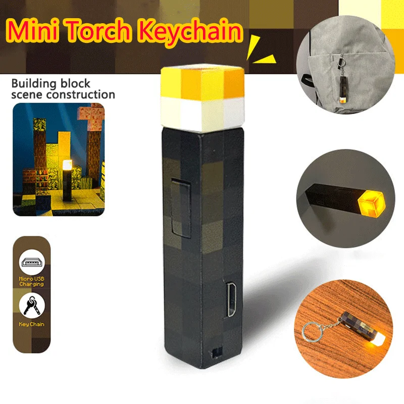 قابلة للشحن MC المفاتيح المحيطة الشعلة مصباح ليد USB قابلة للشحن شعلة صغيرة المفاتيح على ظهره قلادة عطلة هدايا الحفلات