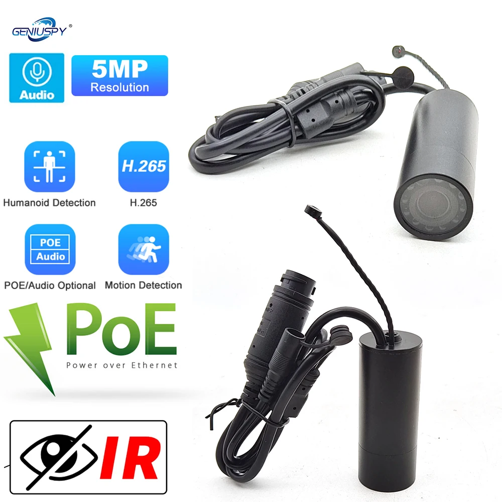 

Miniature POE Audio 5MP 4MP 3MP 2MP Infrared No Glow Bullet IR IP Network Camera RJ45 Standard Video Agreement Industry Pipe