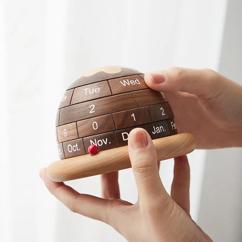

Wooden Retro Japanese Style Earth Ice Cream Calendar Design Creative High-Value Desktop Ornaments Solid Wood Personalized Decorations