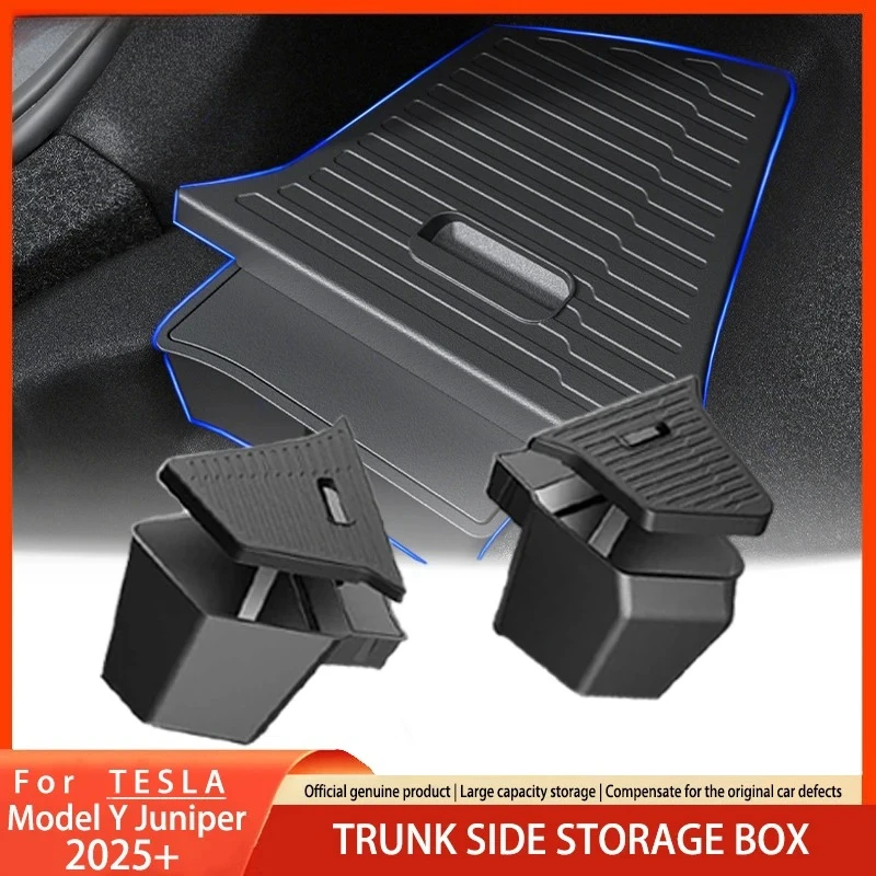 

Tesmayx For Tesla Model Y Juniper 2026 2025 TPE Car Trunk Side Storage Box New Cover Mat Partition Board Stowing Accessories