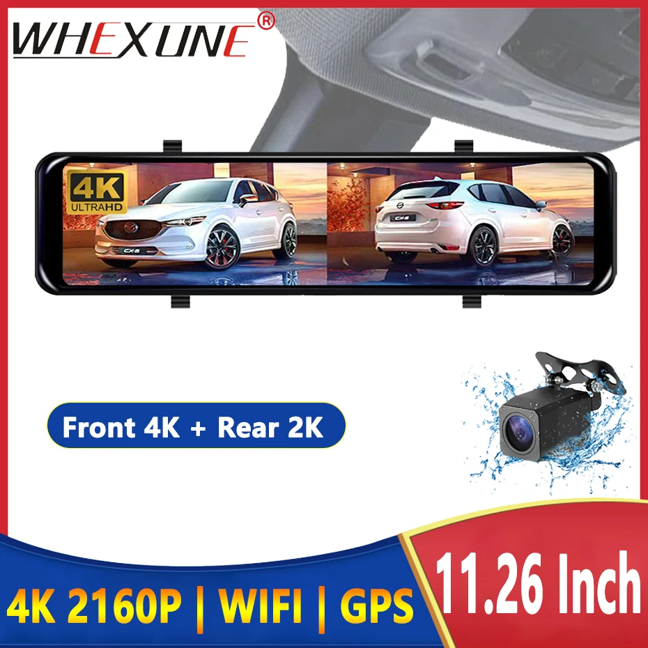 UHD 4K Car Rearview Mirror DashCam WIFI DVR GPS Tracking Video Dash Recorder Auto Registrar Night Vision Rear 1440P 24H Monitor