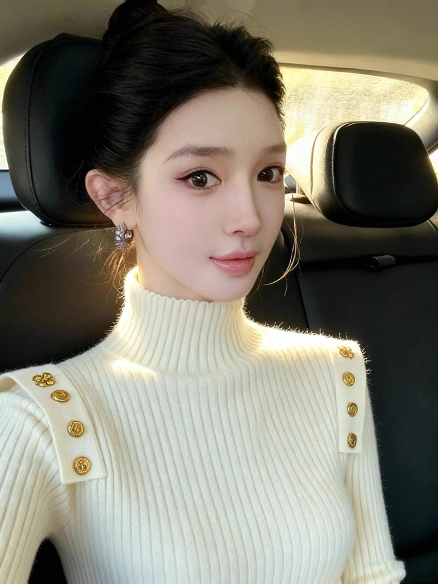 White High Collar Thiened Knitted Sweater Women's Faionable Slimming Base Layer Winter 2025 Ele Lady Sle Long Sve