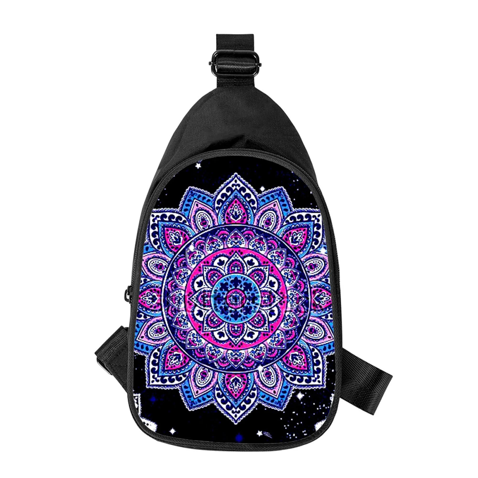 Homens e mulheres Mandala Flor Totem Art Print Cross Peito Bolsa, Bolsa de Ombro para Marido, Bolsa de Cintura Escolar, Bolsa Peito Masculino, Diagonalmente, Novo