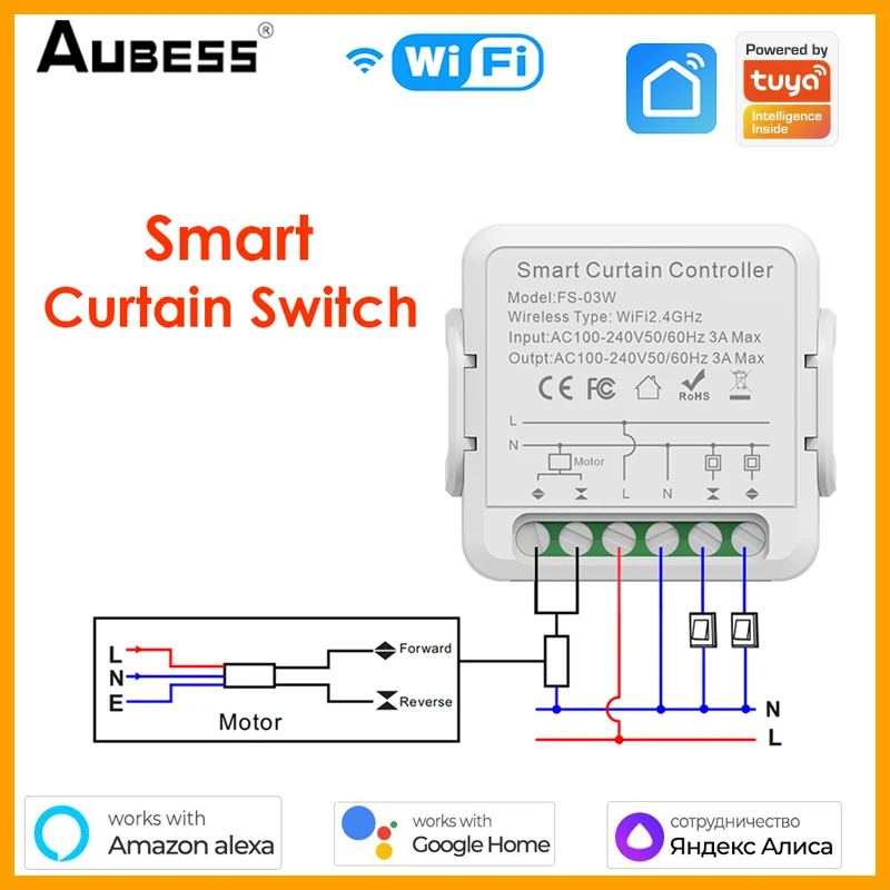 

Модуль переключателя затвора Aubess с Wi-Fi для электрических моторизованных занавесок Tuya Smart Life, переключатель роликовых занавесок Alexa Google Home