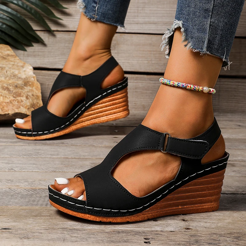 Plus Größe Mode Keil Sandalen für Frauen Sommer 2025, Casual Non Slip Strand Schuhe Frau Peep Toe Plattform Römischen Alias Mujer