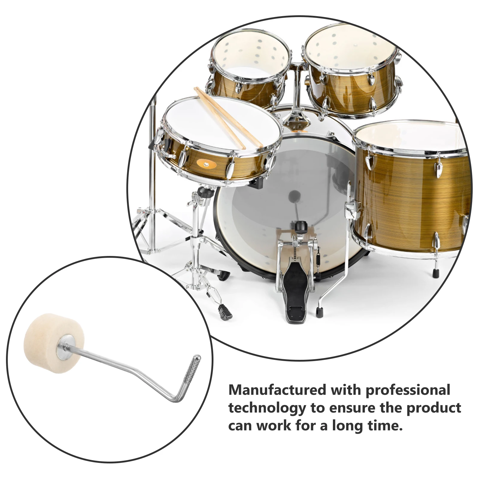 

Bass Drum Pedal Beater Metal Felt Head Durable Drum Accessories Kick Double pedal beater student professional clear sound long