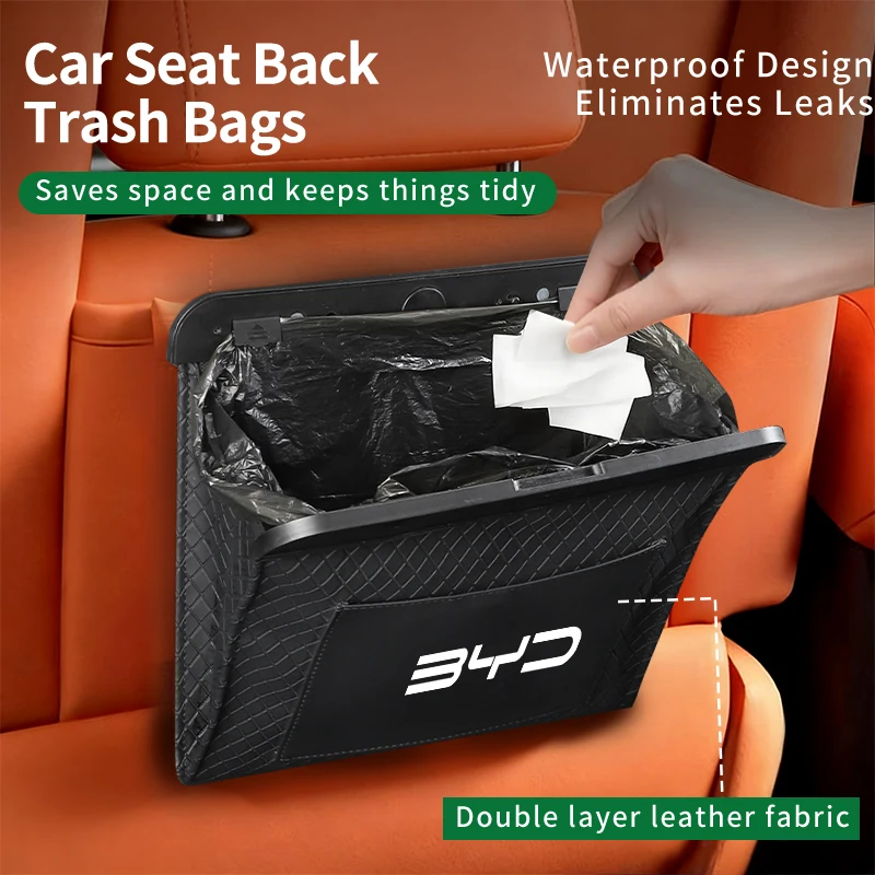 Waterproof Car Seat Back Trash Bags Leather Anti-kick Bin Bag For BYD M6 G3 G5 T3 F3 I3 F0 F6 S6 S8 E5 E6 G6 L3 S8 Tang Song