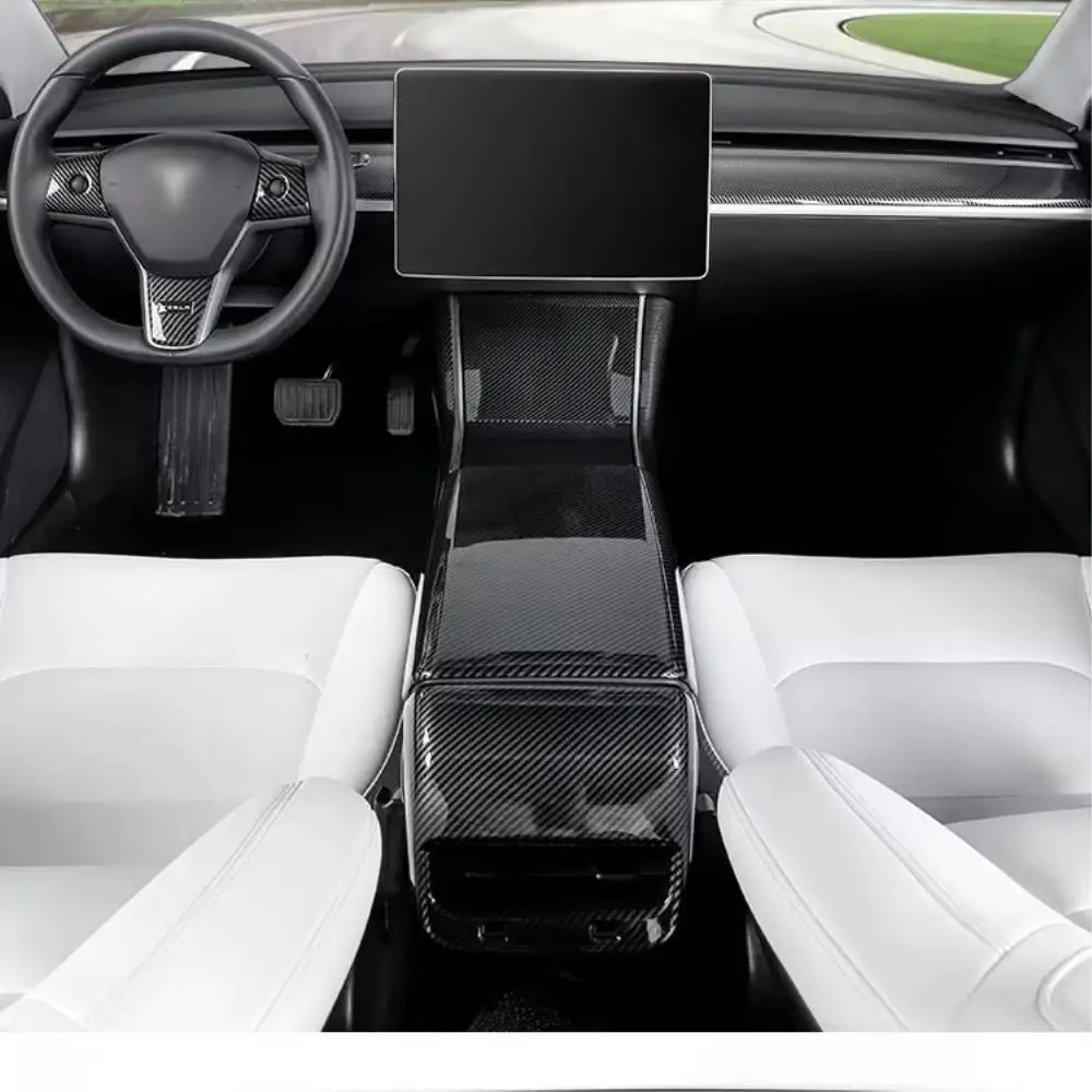 Car Upgrade For Tesla Model 3 Y 2017-2020 ABS Carbon Fiber Center Console Cover Trim Sticker Interior Decoration Accessories