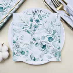 Printed Napkins Hotel Westernrestaurant Table Decoration Wine Glass Flower Paper Mori Fresh Green Leaves Colourful Paper Napkins