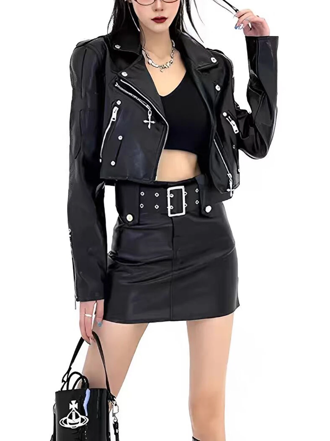 

Cool Short Zipper Leather Jacket Women's Motorcycle Style Street Fashion PU Leather Coat Spicy Girl Spring Fashion 2026