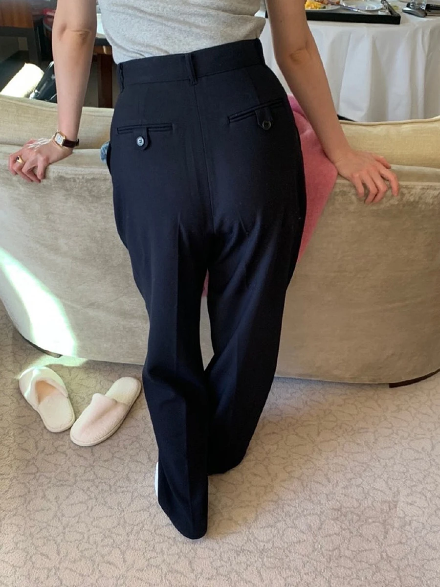 

Deep Blue High Waist Straight Leg Suit Pants Lazy Dra Floor-Length Casual Trousers Spring Summer High Waist Korean Sle