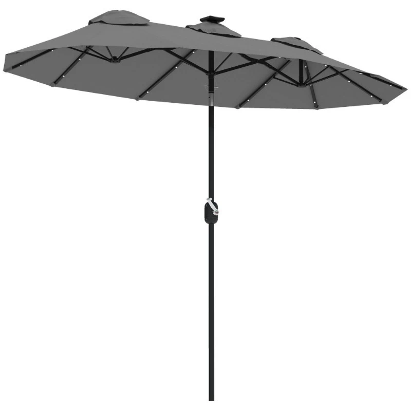 Double Sided Patio Umbrella with Tilt and Crank Light Emitting Diode Solar Light