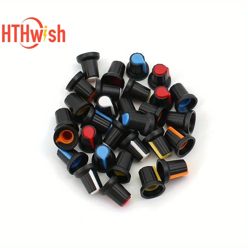 

5colors*6pcs=30pcs/lot WH148 potentiometer knobs 15X17mm 6mm potentiometer 5 colors knob cap Yellow Orange Blue White Red