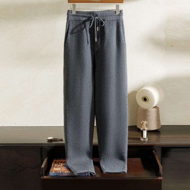 

Class A 100% Pure Goat Cashmere Pants Men's Knitted High Waisted Pants Slim Fit Straight Leg Small Leg Pants Warm Pants Winter