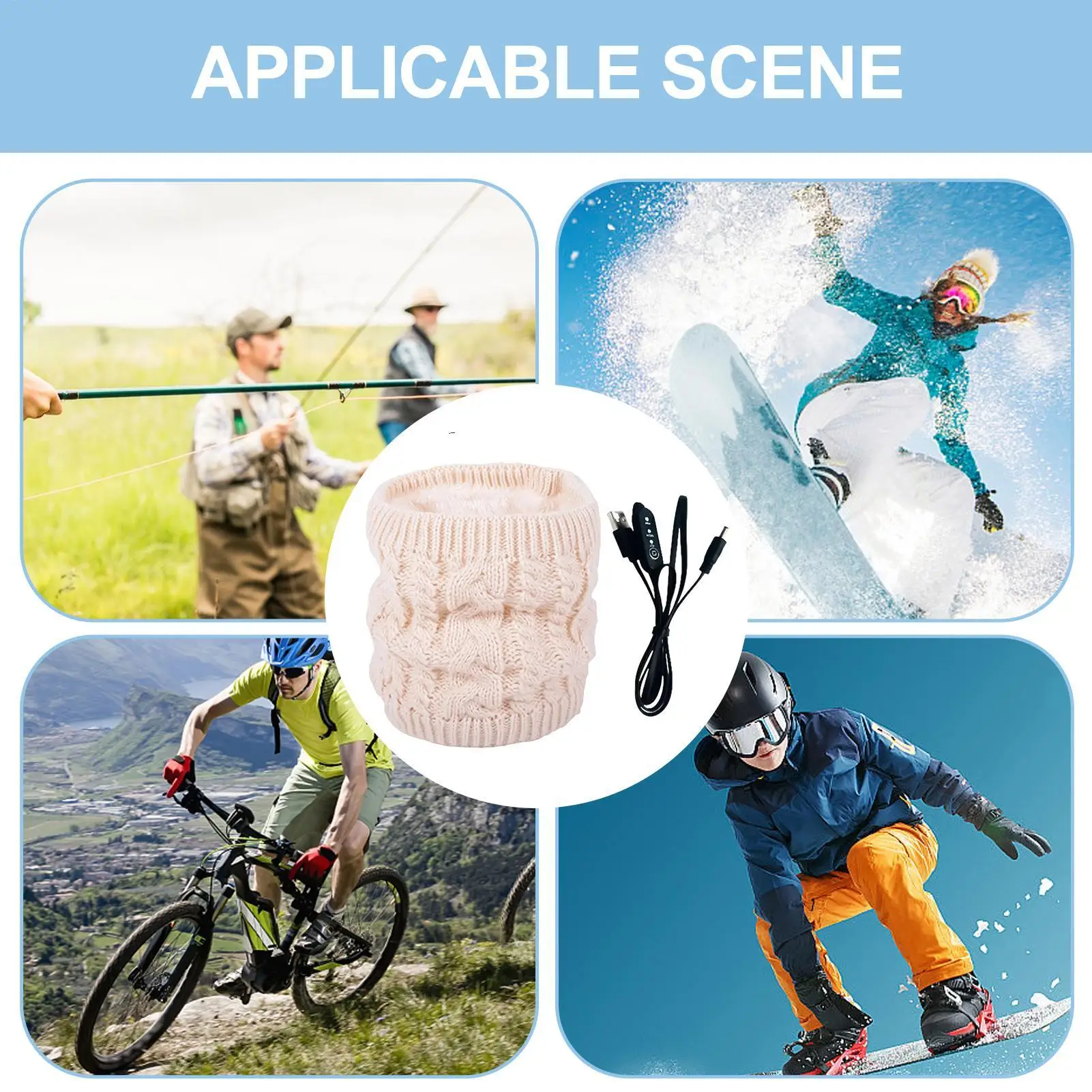 

Шарф с подогревом, электрическая вязаная термообертка, зарядка через USB, вязаный шарф с подогревом на шею для зимы, осень, катания на лыжах, сноуборде, снега, ушей