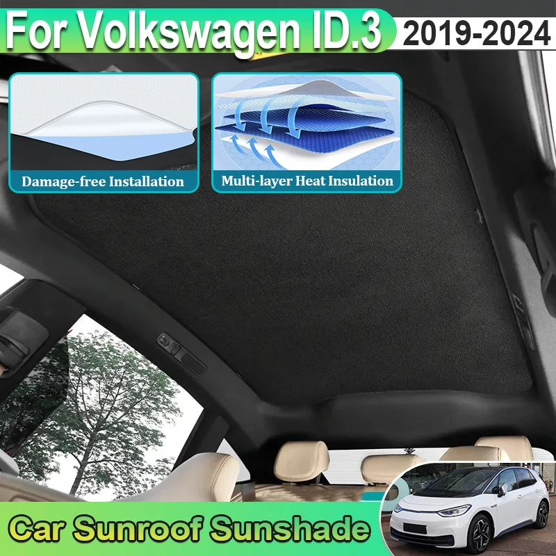 Sunroof Sunshades For Volkswagen VW ID 3 Accessories ID.3 2019~2024 Panoramic Sunroof Electrostatic Adsorption Skylight Sticker