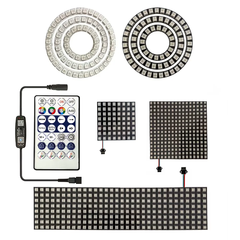 Flexible Display Module DC12V 3Pin WS2815 Matrix Panel Screen with LED Ring Individually Addressable And 28-Key Music Controller