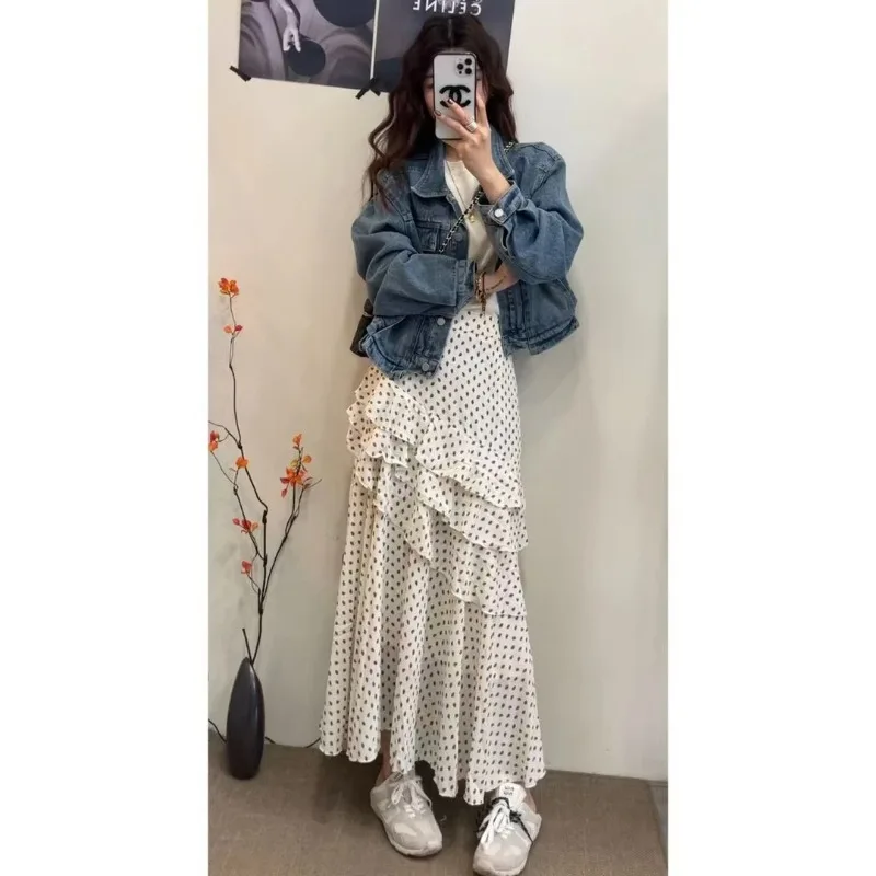 

Floral Layered Ruffles Chiffon Skirt Women 2025 Spring Summer High Waist A-line Long Skirts Fashion All Match Faldas
