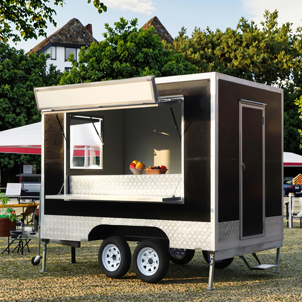 White Black Mobile Restaurant Stainless Steel Snacks Restarante Fruit Stand Cart Fruit Truck
