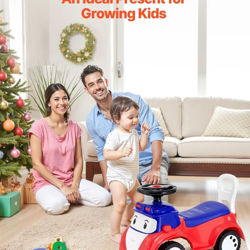 幼児用乗用玩具、プッシュカー、音楽収納、耐荷重55ポンド、足踏み式歩行器、安全で丈夫な子供用おもちゃの車、赤、男の子と女の子向け