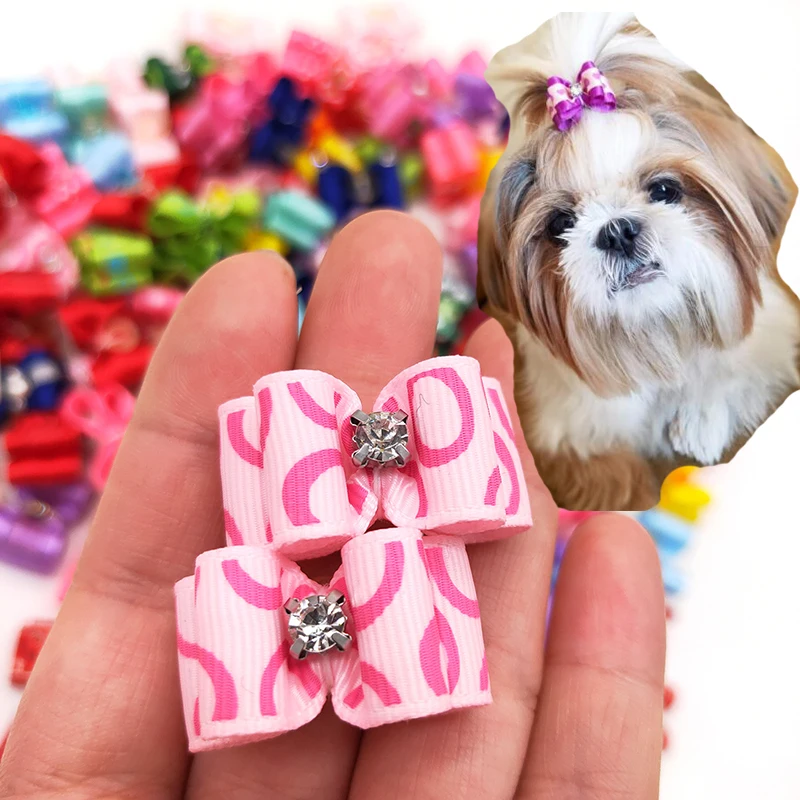 10Pcs 20 pz/lotto capelli di cane archi elastico colori misti gatto toelettatura fatto a mano per animali domestici cucciolo di gatto Bowknot Mini accessori