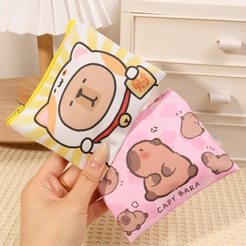 Cartoon Cute Kapibala Wallet Lovely Animal Soft Cash Coin Purse Zipper Closure Printing PU Wallets Lightweight Square Moneybag