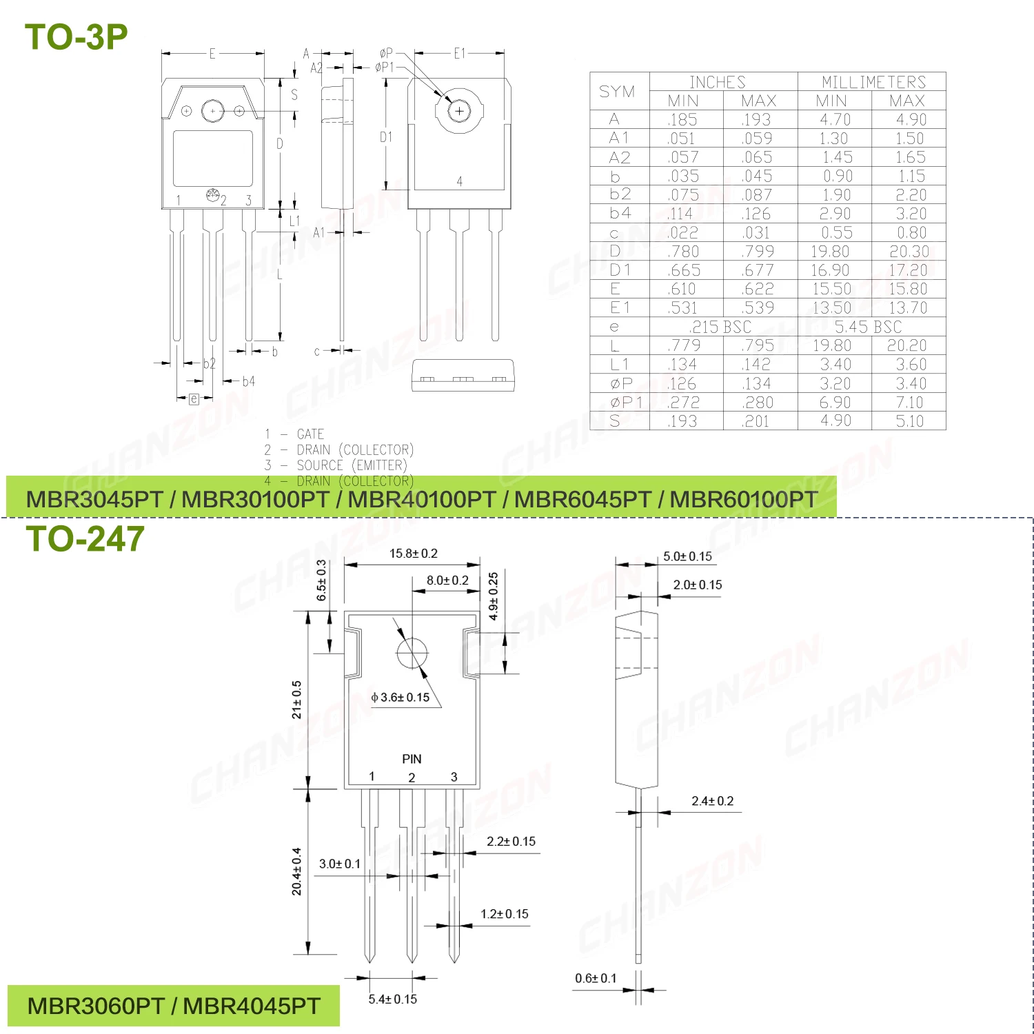 MBR20100CT MBR20200CT MBR30100CT MBR10100CT MBRF10100CT MBR2045CT MBRF20100CT MBR3045PT MBR4045PT MBRF20200CT Schottky Diode