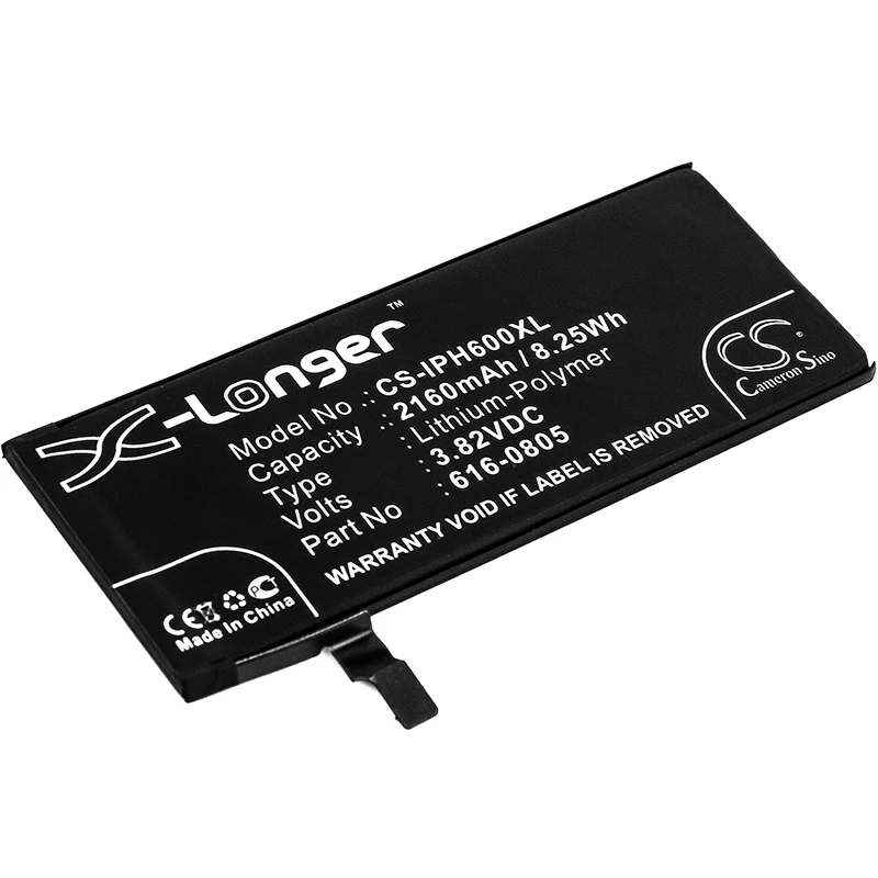 CS Replacement Battery for Apple iPhone 6,A1586,A1589,A1549 PN:616-0805,616-0806,616-0804,616-0809 2160mAh / 8.25Wh