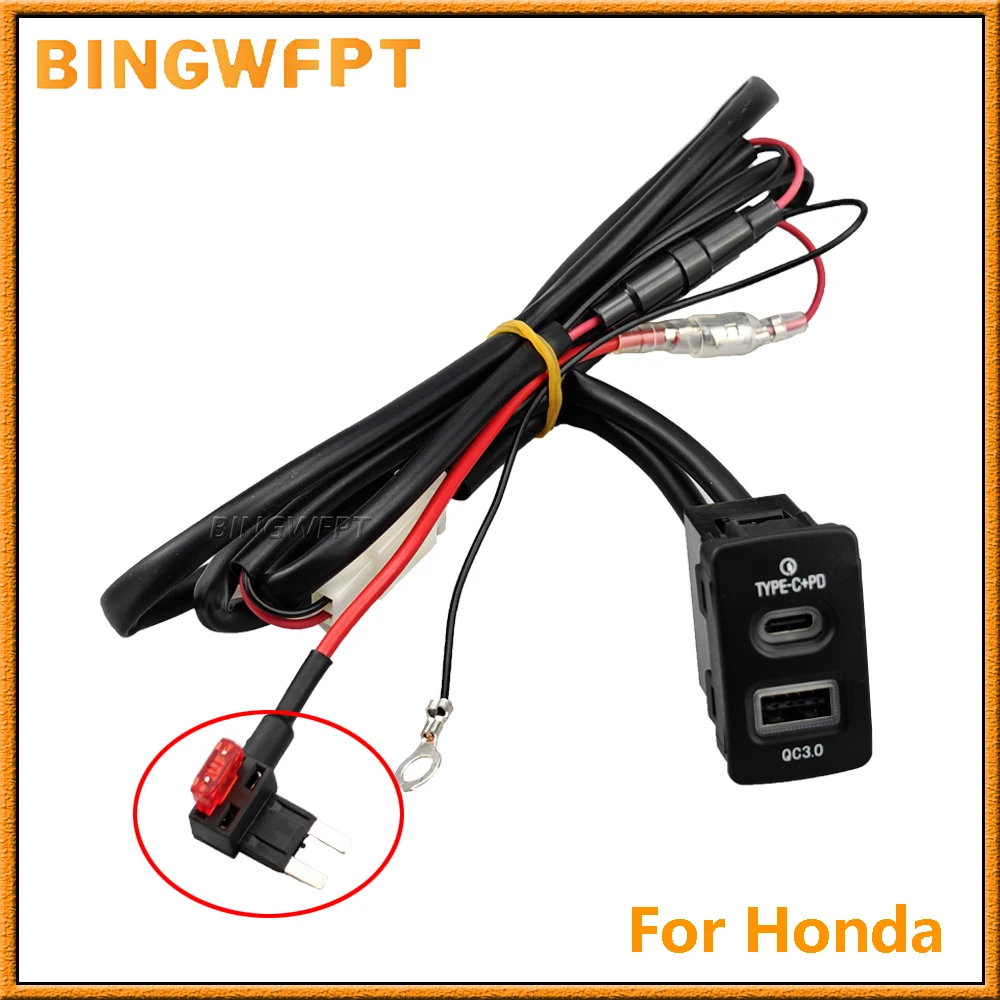 1 cargador de coche de carga rápida USB QC3.0 y fusible de interfaz PD tipo C adecuado para Honda Odyssey Accord Civic 07-15