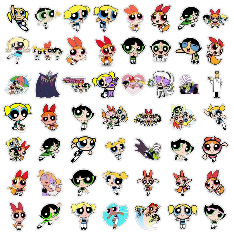 50 قطعة Powerpuff Girls DIY ملصقات كرتونية صندوق الهاتف الثلاجة مقاوم للماء ملصقات أنيمي أنيمي الشكل صورة اللعب ملصق