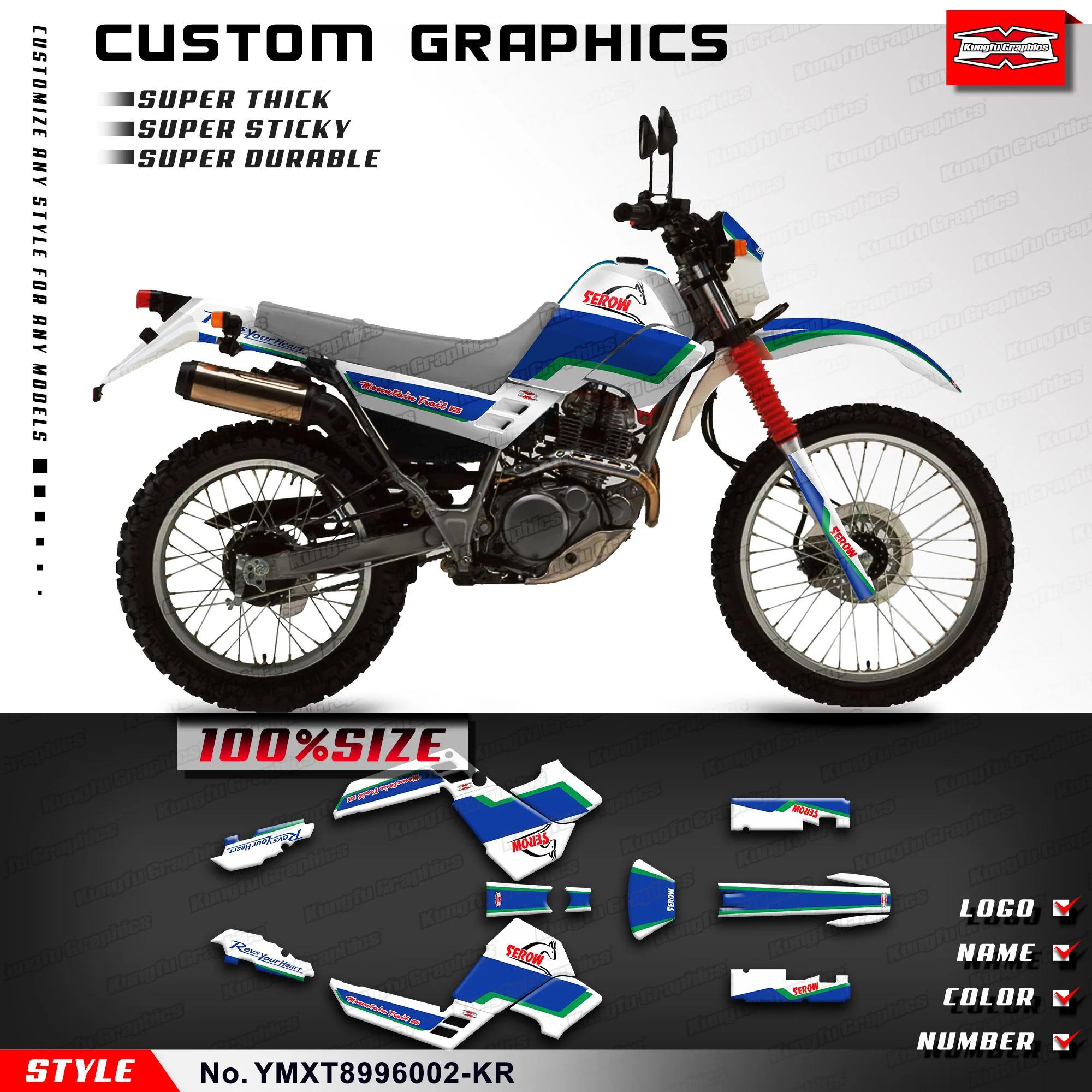 KUNGFU GRAPHICS Motocross Stickers Custom Decal Set for Yamaha Serow XT 225 XT225 1989-1996, YMXT8996002-KR