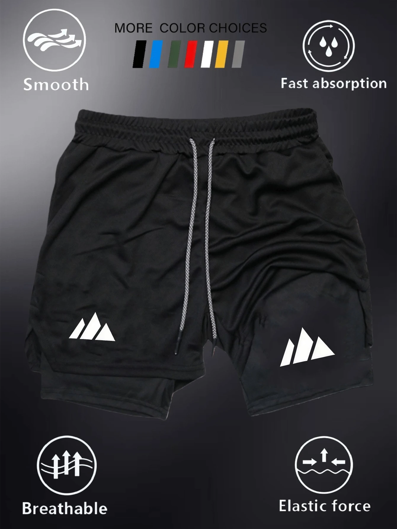 

Men's double-layer shorts with mountain logo design. Perfect for fitness exercises Ideal choice for summer workouts and outdoor